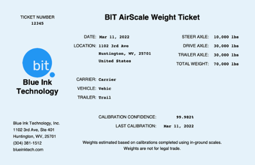 truck scale ticket made from the BIT air scale app